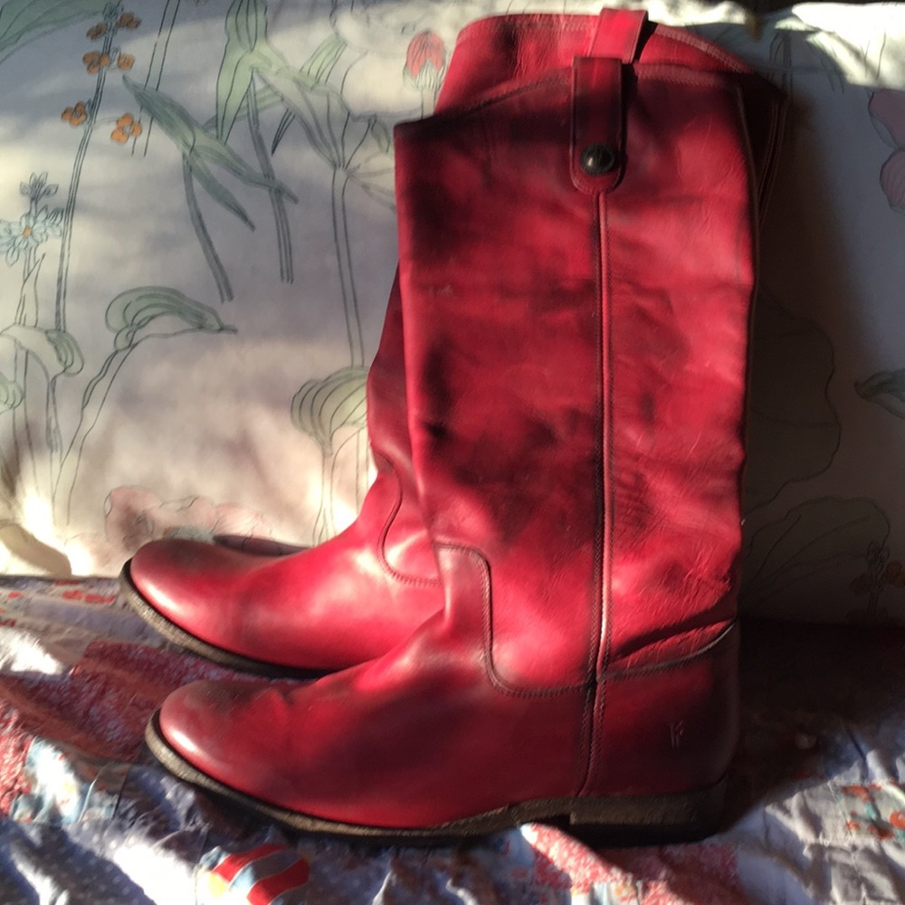 Frye Melissa button tall red boots